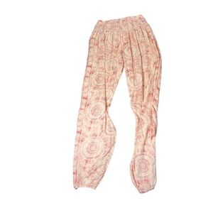 Lotus and Luna Pink Mandala Smocked Harem Pants Rayon Handmade Thailand S/M